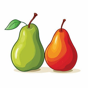 Apple and pear isolated on white background cartoon