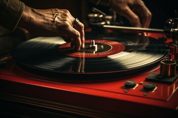 Retro Vinyl record player. Vintage nostalgia concept. Background with selective focus and copy space