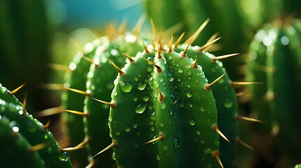 Fototapeta premium Macro shot of green cactus spines and natural patterns