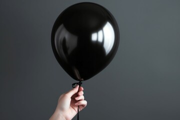 A hand holding a black balloon