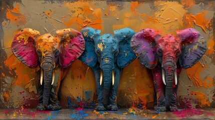 African art - colorful elephants