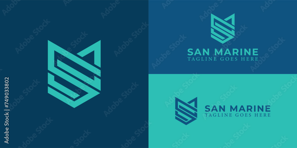 Poster abstract initial letter sm or ms logo in blue cyan color isolated in multiple background colors appl