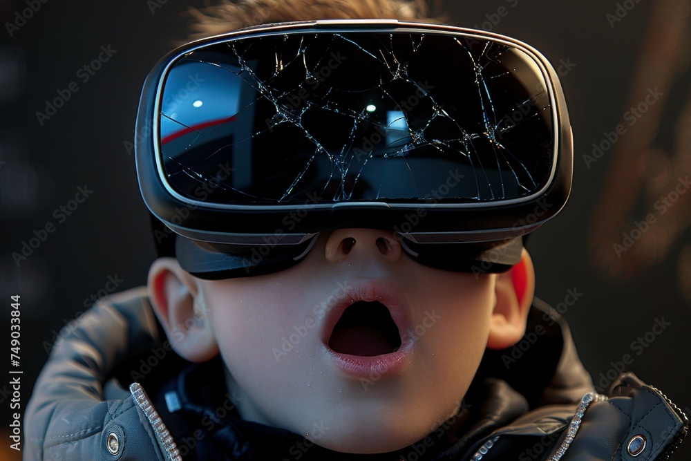 Aufkleber broken virtual reality glasses with cracks. background with selective focus and copy space