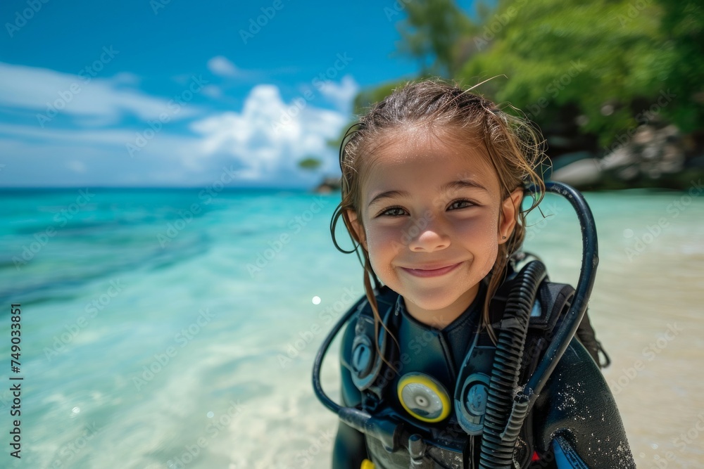 Poster child at diving lessons. background with selective focus and copy space