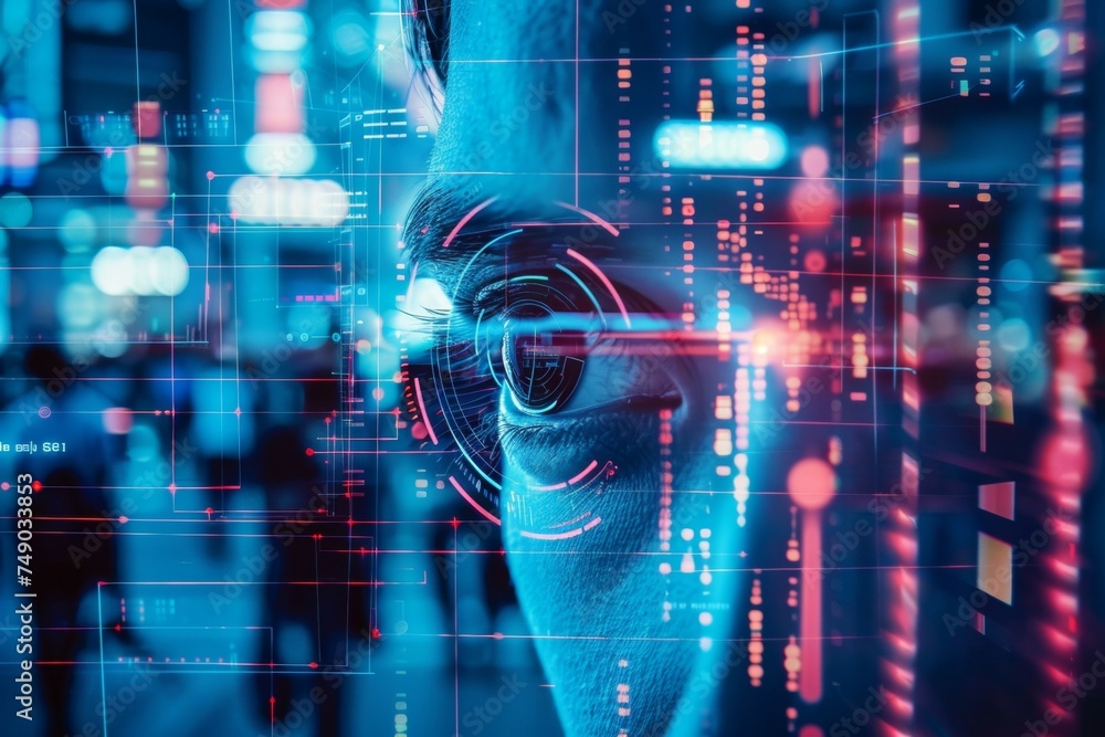 Poster face recognition concept. background with selective focus and copy space