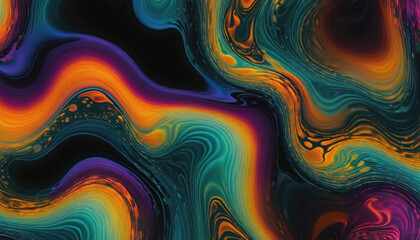 Different colored liquids mix together very dynamically to create abstract shapes and color combinations