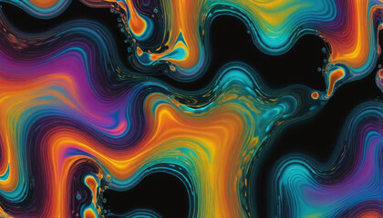 Different colored liquids mix together very dynamically to create abstract shapes and color combinations