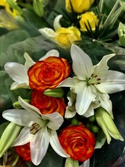 Bouquet of Orange Roses and White Lilies 