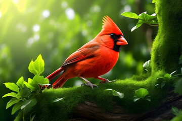 Cardinal bird branch is green.