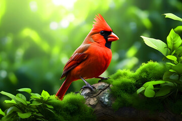Cardinal bird branch is green.
