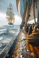 view from a sailboat sailing on the sea - obrazy, fototapety, plakaty