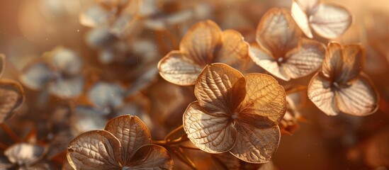 A assortment of flowers, including hortensia blossoms and dried hydrangeas, arranged neatly on a table in a room. The flowers are a mix of colors and sizes, creating a vibrant and natural display.