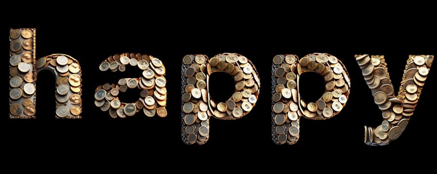 Generated image of happy written with coins