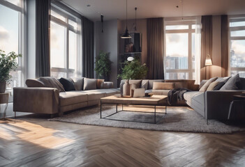 Modern apartment interior panorama 3d
