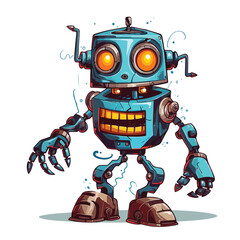Cartoon evil robot character. vector illustration is