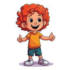 Cartoon funny little boy with curly red hair.vector
