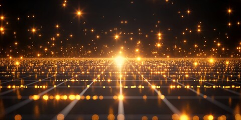 Obraz premium Black background with vintage 3d grid, vaporwave background with star lights in space 