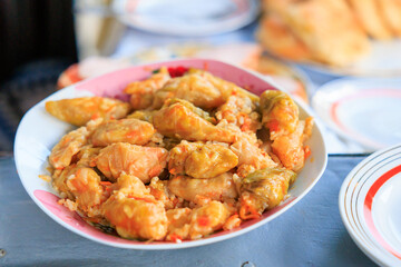 Stuffed cabbage rolls, Moldavian national dish. Background with selective focus and copy space