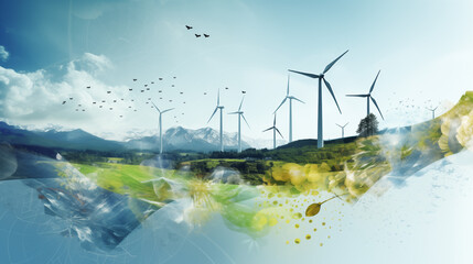 A collage of diverse renewable energy sources &ndash; wind, solar, hydro, and geothermal &ndash; celebrating the variety and abundance of clean power options.Generativ AI.
