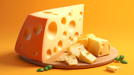 Delicious cheese on the background, yellow cheese on the table