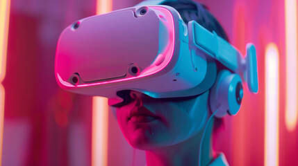 A closeup of a virtual reality headset specifically designed for chronic pain management with immersive experiences and guided imagery to distract from pain symptoms.
