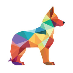 Color tangram puzzle in dog or wolf shape on white b