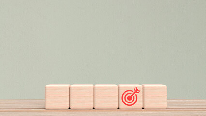 The target icon on wood cube for Business concept 3d Rendering