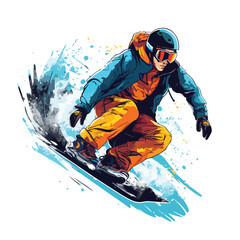 Colored hand drawing sketch snowboarder Vector illus