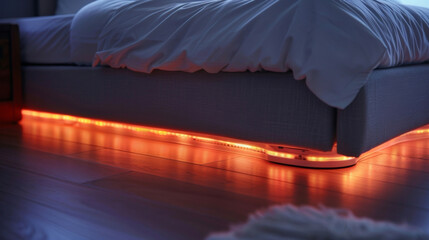 A closeup of a bed sensor p discreetly under the mattress that can detect any unusual or prolonged movements during sleep signaling potential sleeprelated medical issues.