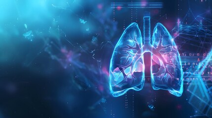 futuristic medical research or lungs health care with diagnosis and vitals biometrics for clinical hospital asthma and respiratory cancer and disease tests services as wide banner with copy space area - obrazy, fototapety, plakaty