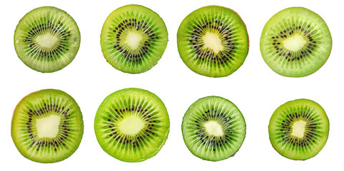 set of sliced kiwi fruits  - obrazy, fototapety, plakaty