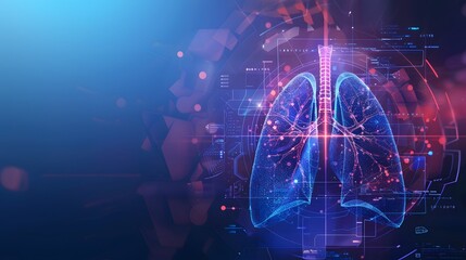 futuristic medical research or lungs health care with diagnosis and vitals biometrics for clinical hospital asthma and respiratory cancer and disease tests services as wide banner with copy space area - obrazy, fototapety, plakaty