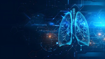 futuristic medical research or lungs health care with diagnosis and vitals biometrics for clinical hospital asthma and respiratory cancer and disease tests services as wide banner with copy space area