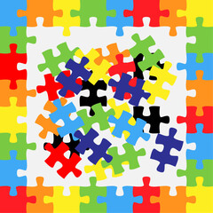 Colorful jigsaw puzzle template with scrambled pieces vector.