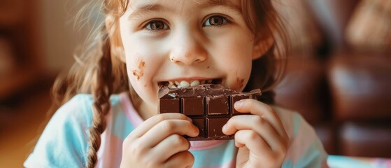 Little Girl Eating a Piece of Chocolate