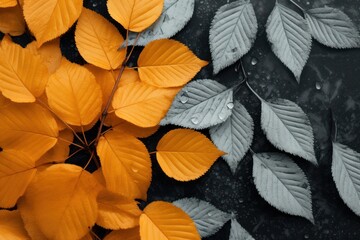 Fototapeta na wymiar a group of orange and grey leaves
