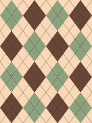 Argyle pattern. Brown, green. Seamless geometric background for clothing, wrapping paper.