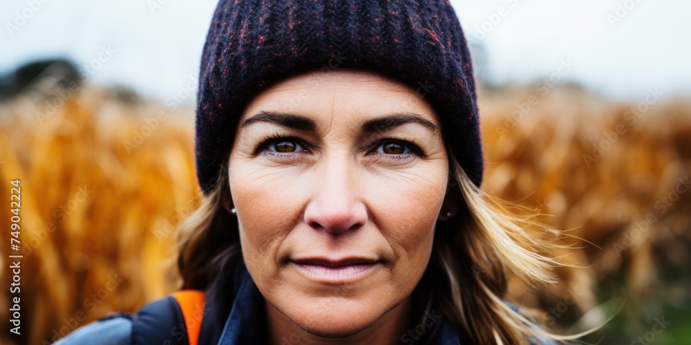 Wall mural a woman wearing a knit hat