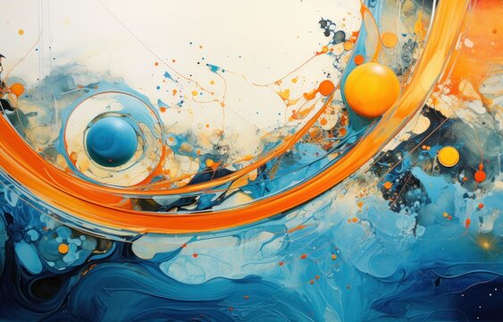 a blue and orange paint swirls