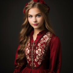 a girl in a red dress