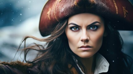 a woman wearing a pirate hat