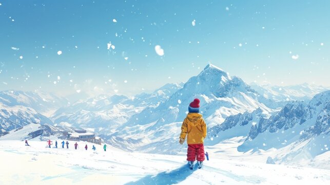 A boy dressed in winter clothes exploring the snow generative ai