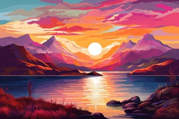 Foto op Plexiglas a sunset over a lake © sam