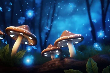 Foto op Plexiglas a group of mushrooms with lights on them © sam