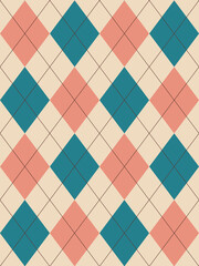 Argyle pattern. Peach, green. Seamless geometric background for clothing, wrapping paper.