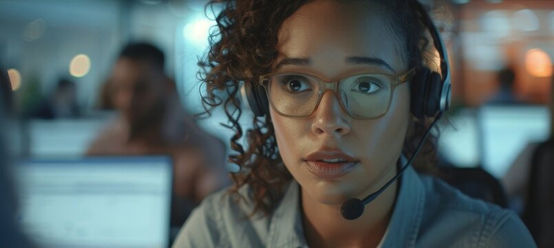 In a bustling call center employees are diligently answering customer inquiries and working to resolve any issues with careful attention.