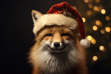a fox wearing a santa hat