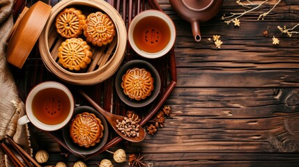 Obraz na płótnie Canvas Moon cake, traditional Chinese festive food concept generative ai