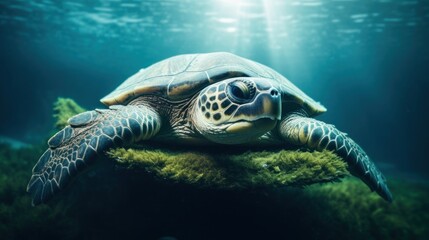 Fototapeta premium a turtle swimming in the water