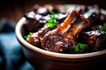 a bowl of ribs with parsley